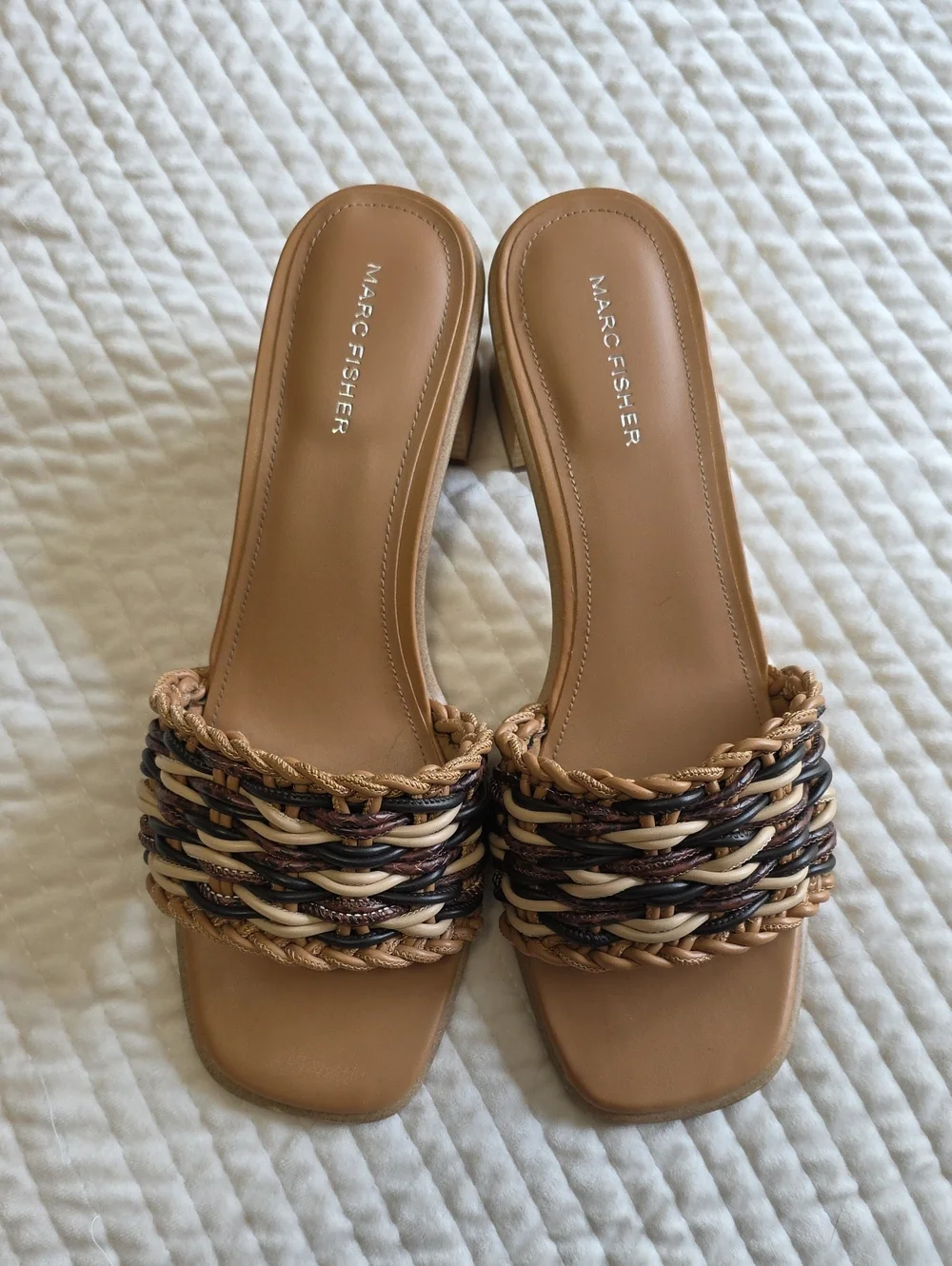 Marc Fisher Braided Multitone Slide Sandals in Tan and Black